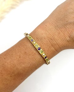 15ct Gold Graduated Edwardian Amethyst Peridot & Seed Pearl Suffragette Bangle