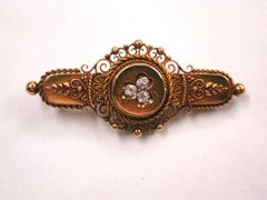 15 Carat Gold Hallmarked Etruscian Brooch Set with Old Cut Diamonds, Birmingham