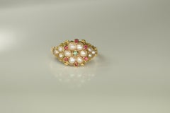 15 Carat Gold Regency Emerald, Natural Split Pearl and Ruby Cluster Ring