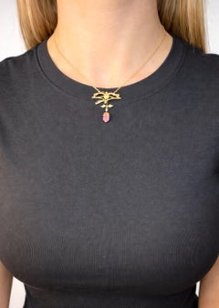 15ct Gold Suffragette Pendant Necklace with Tourmaline Peridot, Diamond & Pearls