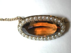 15 Carat Gold Topaz and Seed Pearl Brooch Date circa 1850