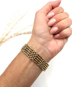 15ct Gold, Victorian 8 1/2 Inch Five Row Gate Bracelet with Heart Padlock Clasp