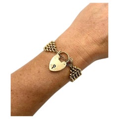 15ct Gold, Victorian 8 1/2 Inch Five Row Gate Bracelet with Heart Padlock Clasp