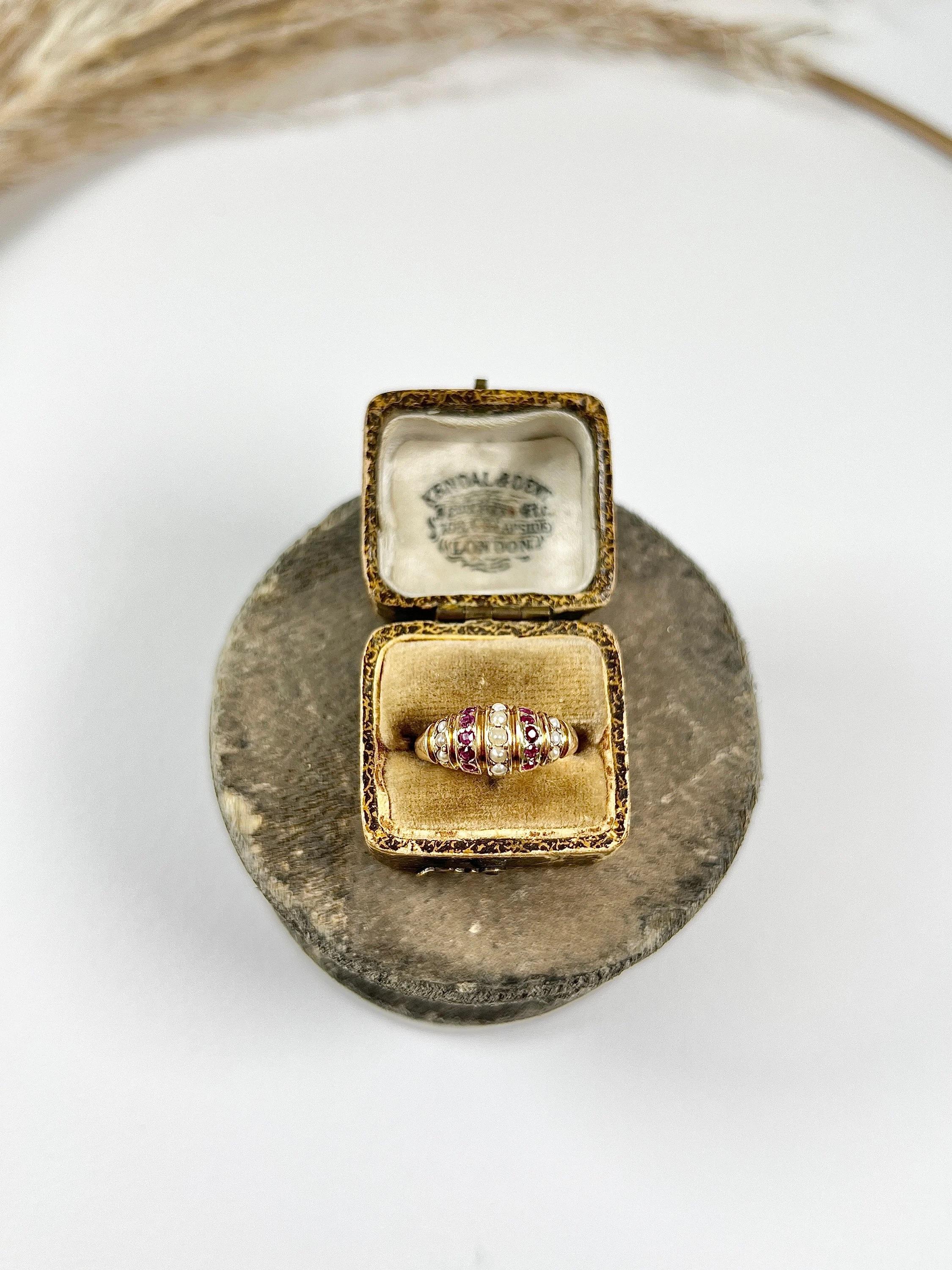 15ct  Gold, Victorian Dome Shaped Ruby & Pearl Ring, Hallmarked Birmingham 1876 6