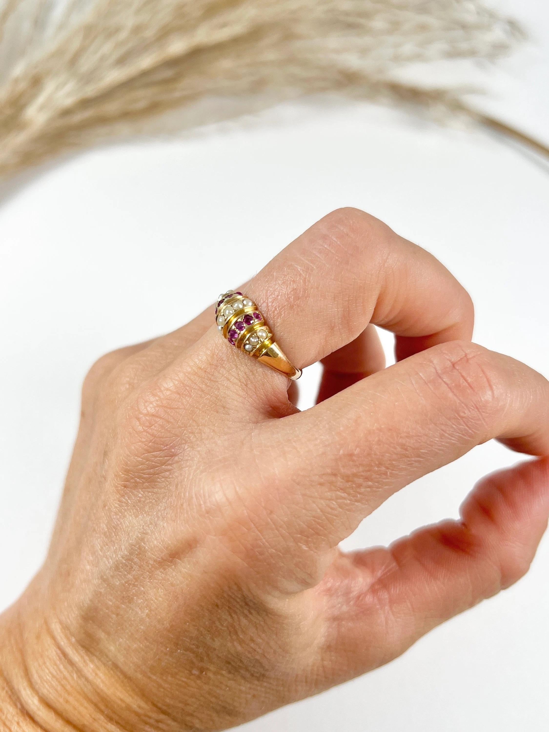 15ct  Gold, Victorian Dome Shaped Ruby & Pearl Ring, Hallmarked Birmingham 1876 3