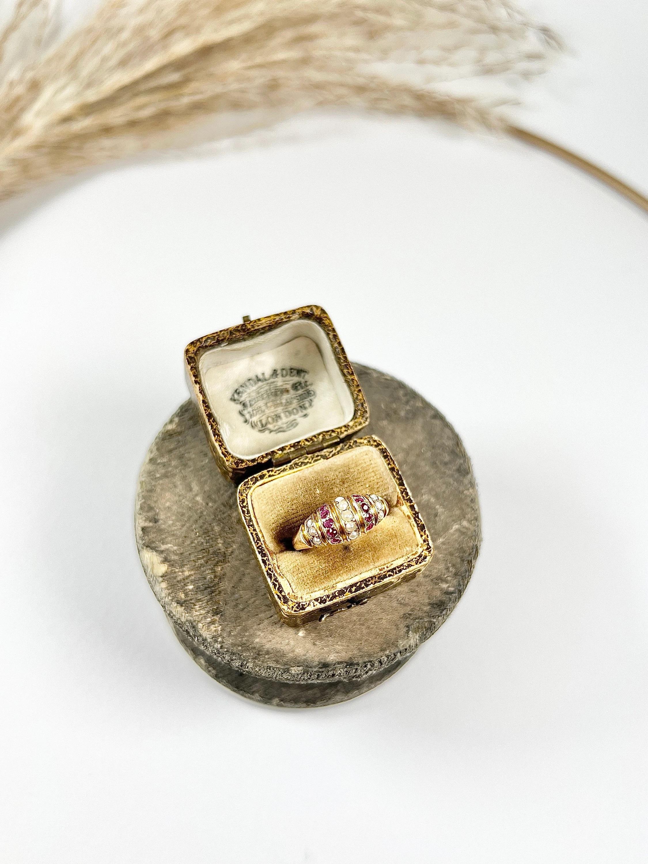 15ct  Gold, Victorian Dome Shaped Ruby & Pearl Ring, Hallmarked Birmingham 1876 4