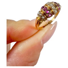 15ct Gold, Victorian Dome Shaped Ruby & Pearl Ring, Hallmarked Birmingham 1876