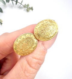 15ct Gold Victorian Floral Patterned Oval Cufflinks Hallmarked Birmingham 1893