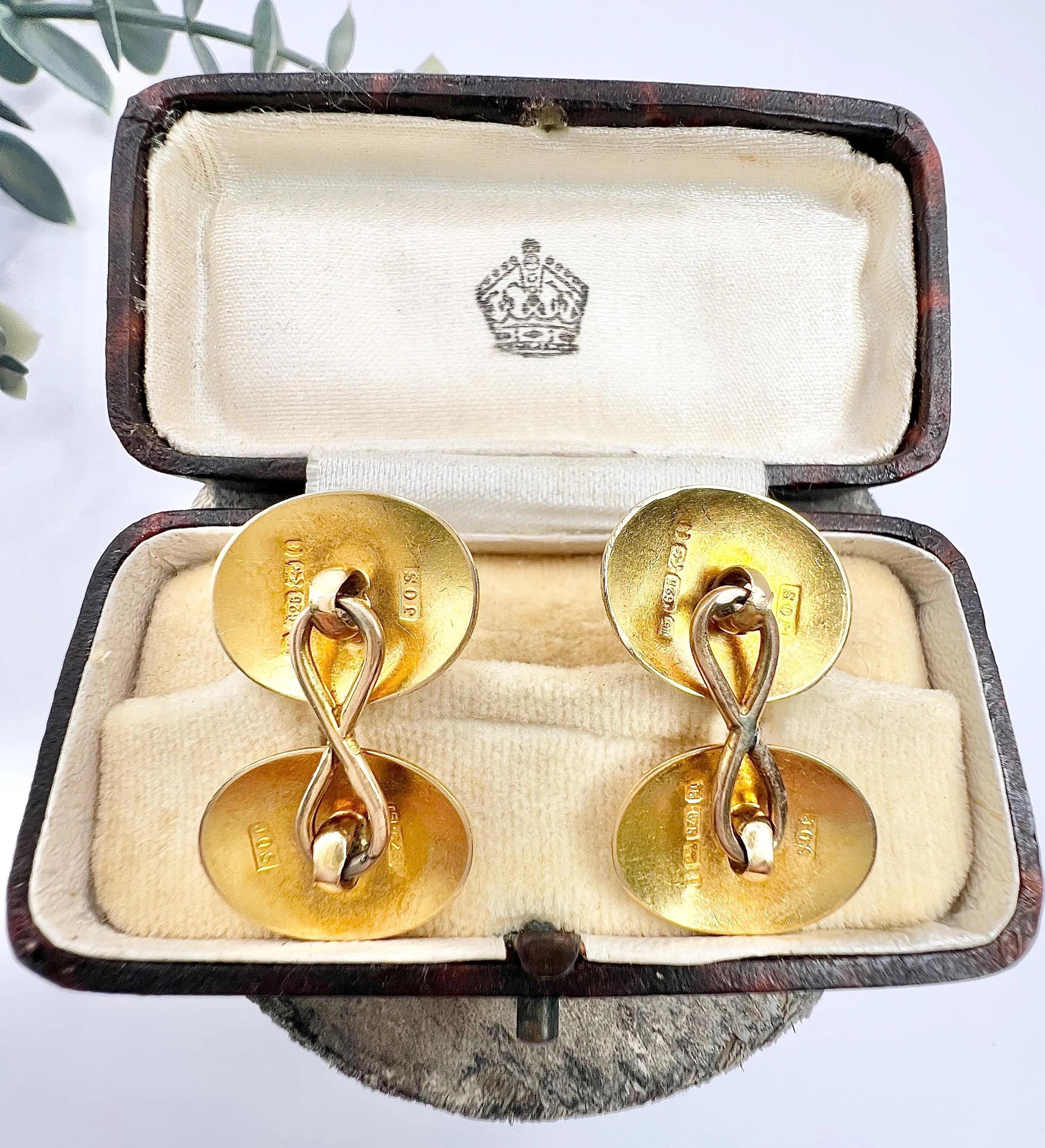Vittoriano Gemelli da polso ovali con motivo floreale in oro 15ct con marchio Birmingham 1893 in vendita