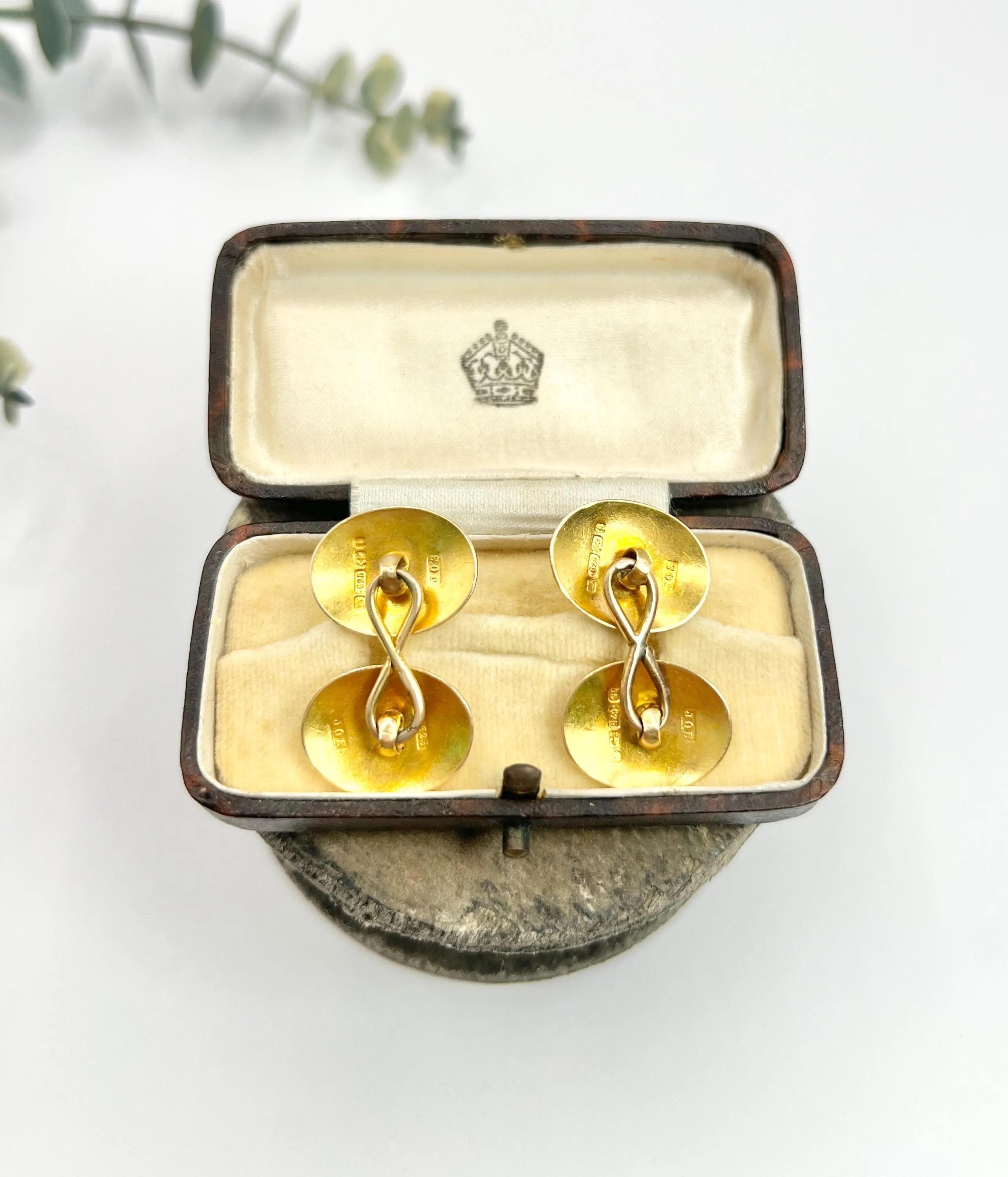 Gemelli da polso ovali con motivo floreale in oro 15ct con marchio Birmingham 1893 in vendita 3