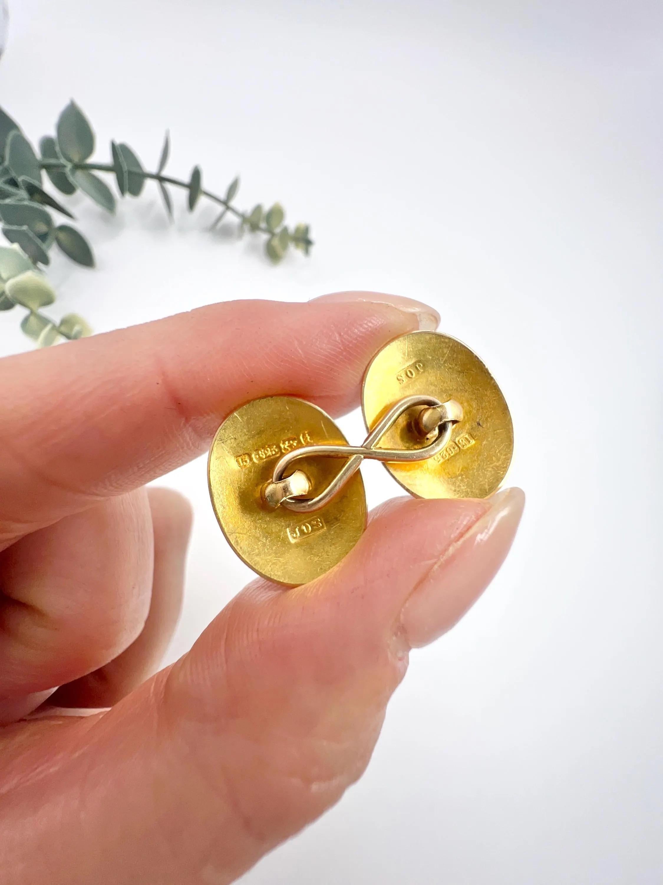 Gemelli da polso ovali con motivo floreale in oro 15ct con marchio Birmingham 1893 in vendita 4