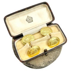 15ct Gold Victorian Floral Patterned Oval Cufflinks Hallmarked Birmingham 1893