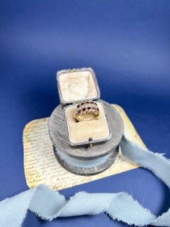 15ct Gold Victorian Garnet & Seed Pearl Triple Row Ring With Scrolled Shoulders