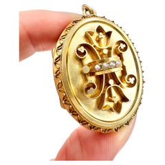15ct Gold Victorian Gold Oval Shaped Locket with Seed Pears & Etruscan Gold Work