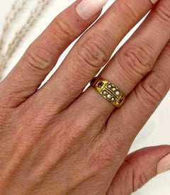 15ct Gold Victorian Ruby & Pearl Ring, Carved Shoulders, Hallmarked Chester 1886