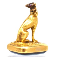 15ct Gold Whippet / Greyhound Dog Pendant with Sardonyx Seal Fob, 19th Century