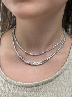 15CT Graduated Diamond Tennis Necklace 14K White Gold