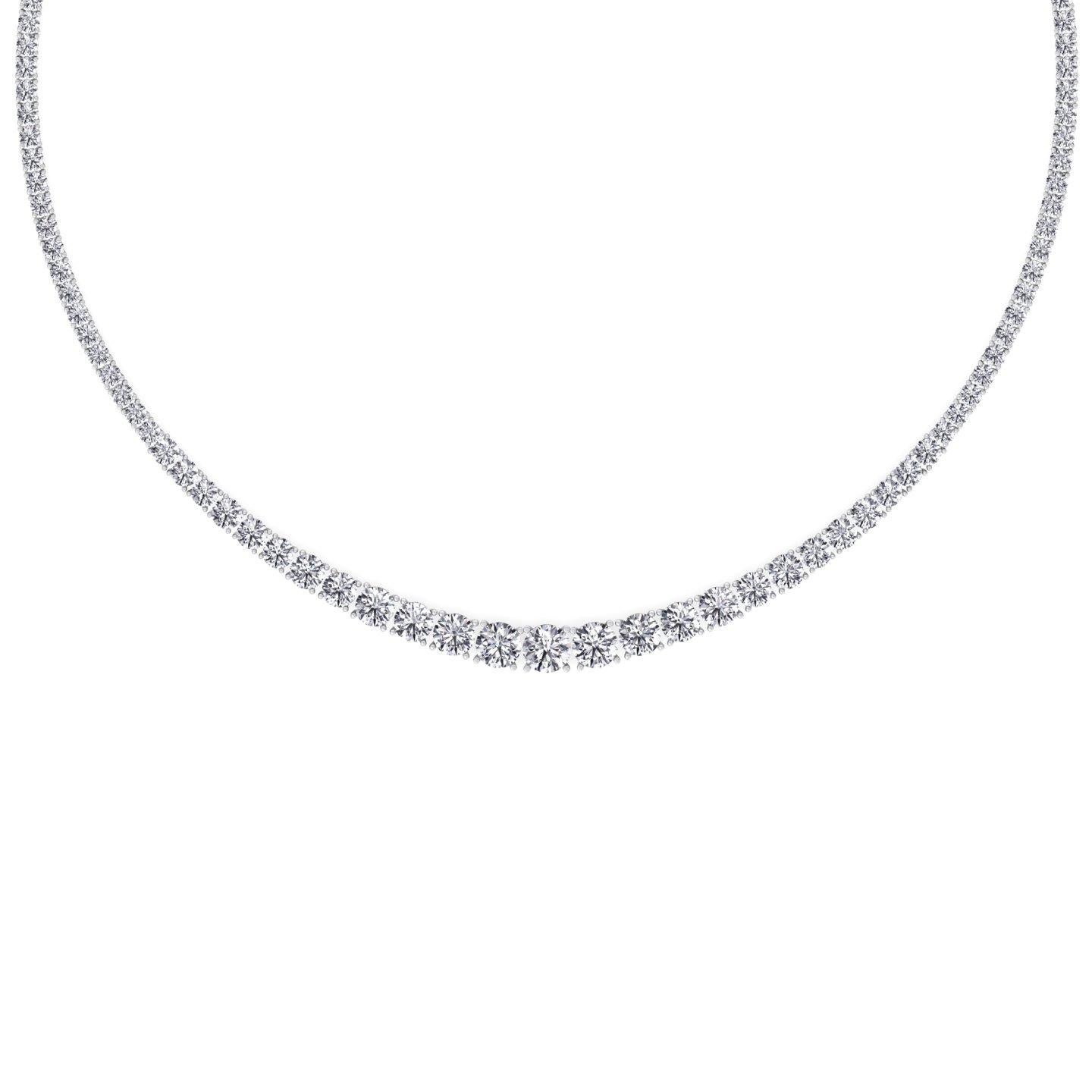 Taille ronde Collier tennis en or blanc 14 carats avec diamants gradués de 15 carats en vente