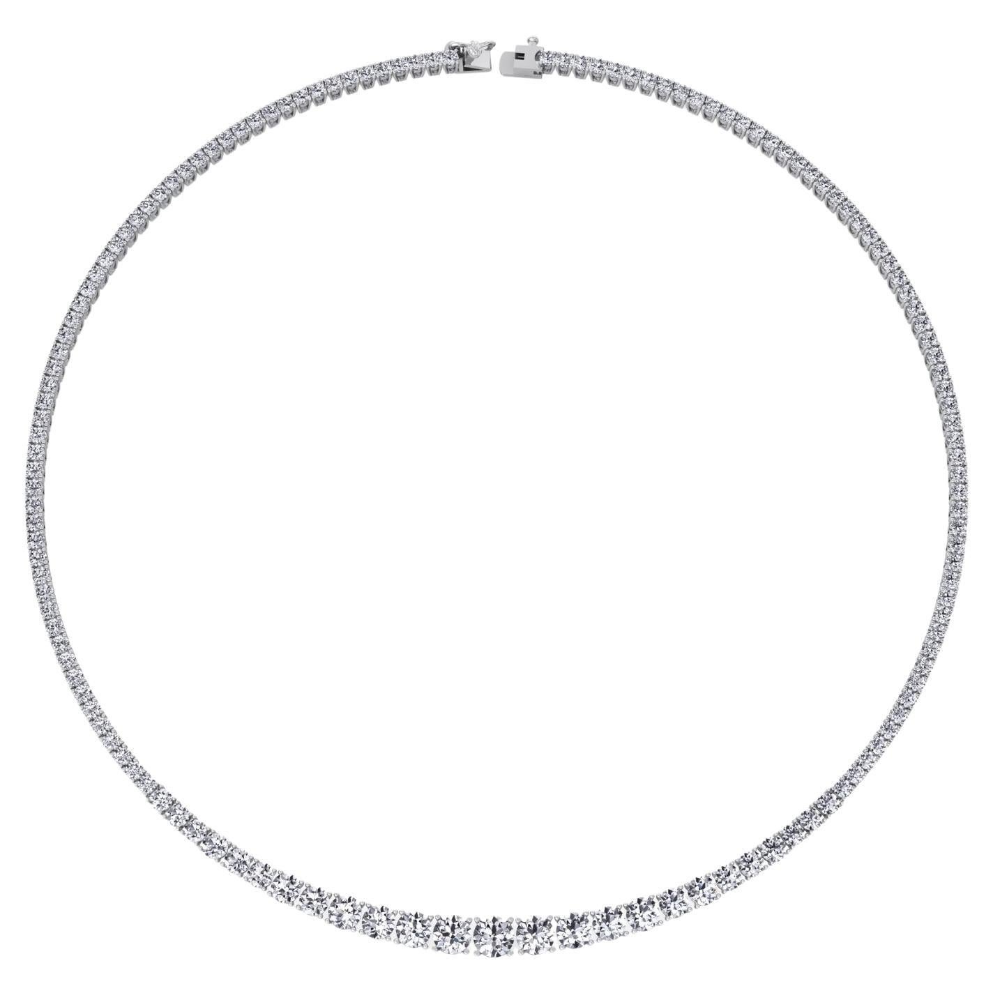 15CT Graduated Diamond Tennis Necklace 14K White Gold For Sale