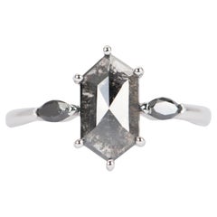 1.5ct Hexagon Salt and Pepper Diamond Black Diamonds Engagement Ring 14k Gold