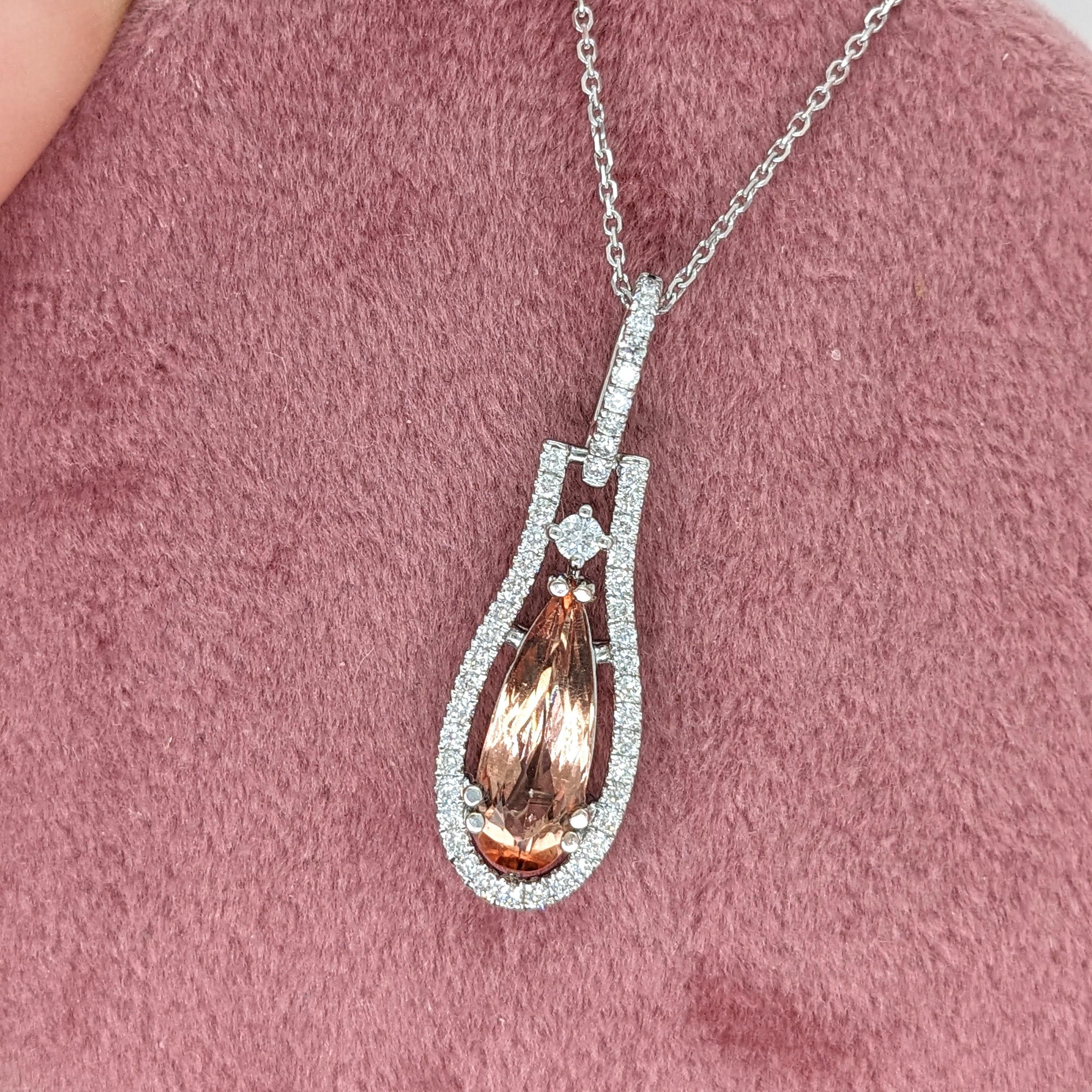 1.5ct Imperial Topaz Pendant w Earth Mined Diamonds in Solid 14K Gold PE 13.5x5 In New Condition For Sale In Columbus, OH