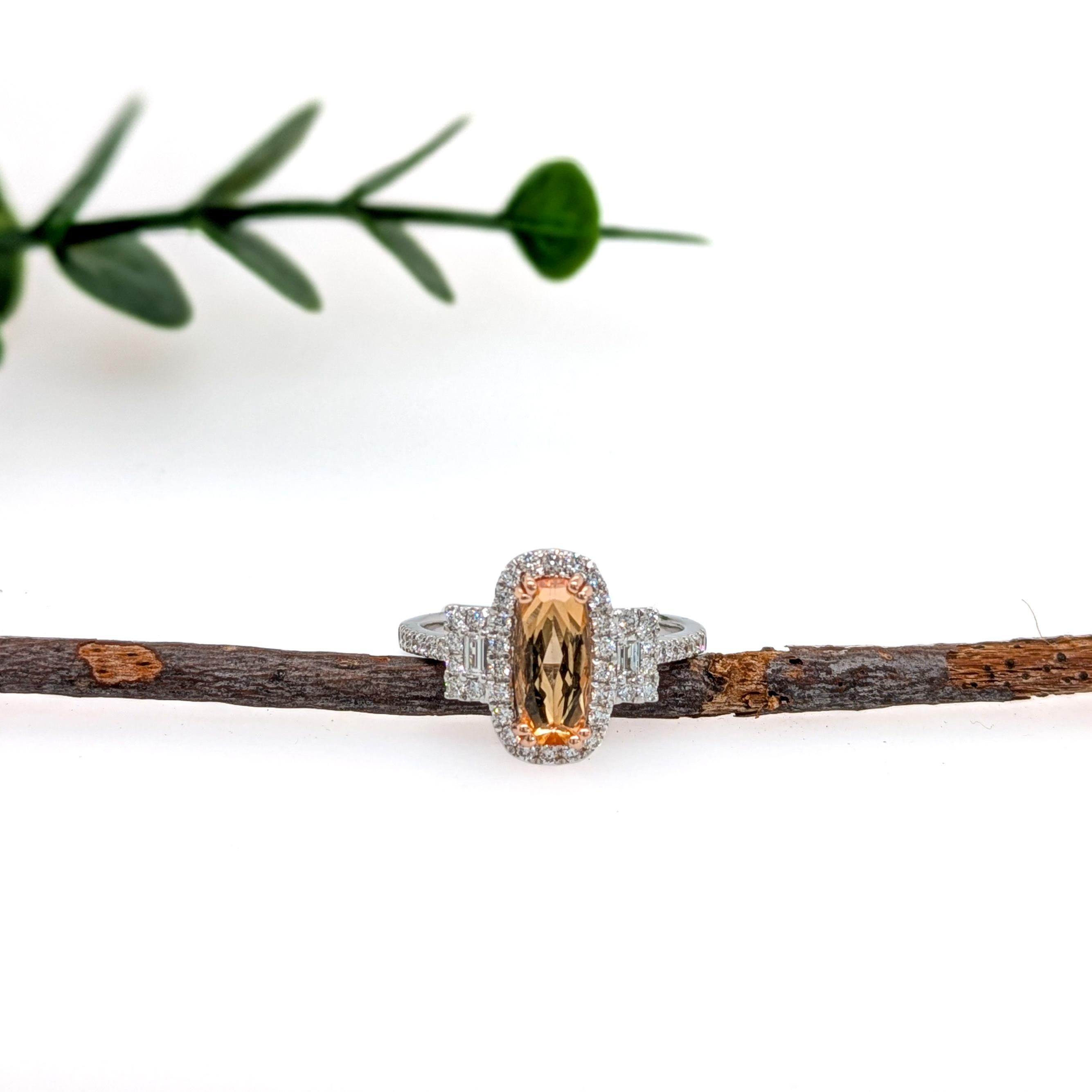 Art Deco 1.5ct Imperial Topaz Ring w Natural Diamonds in Solid 14K White Gold  OV 10x8mm For Sale