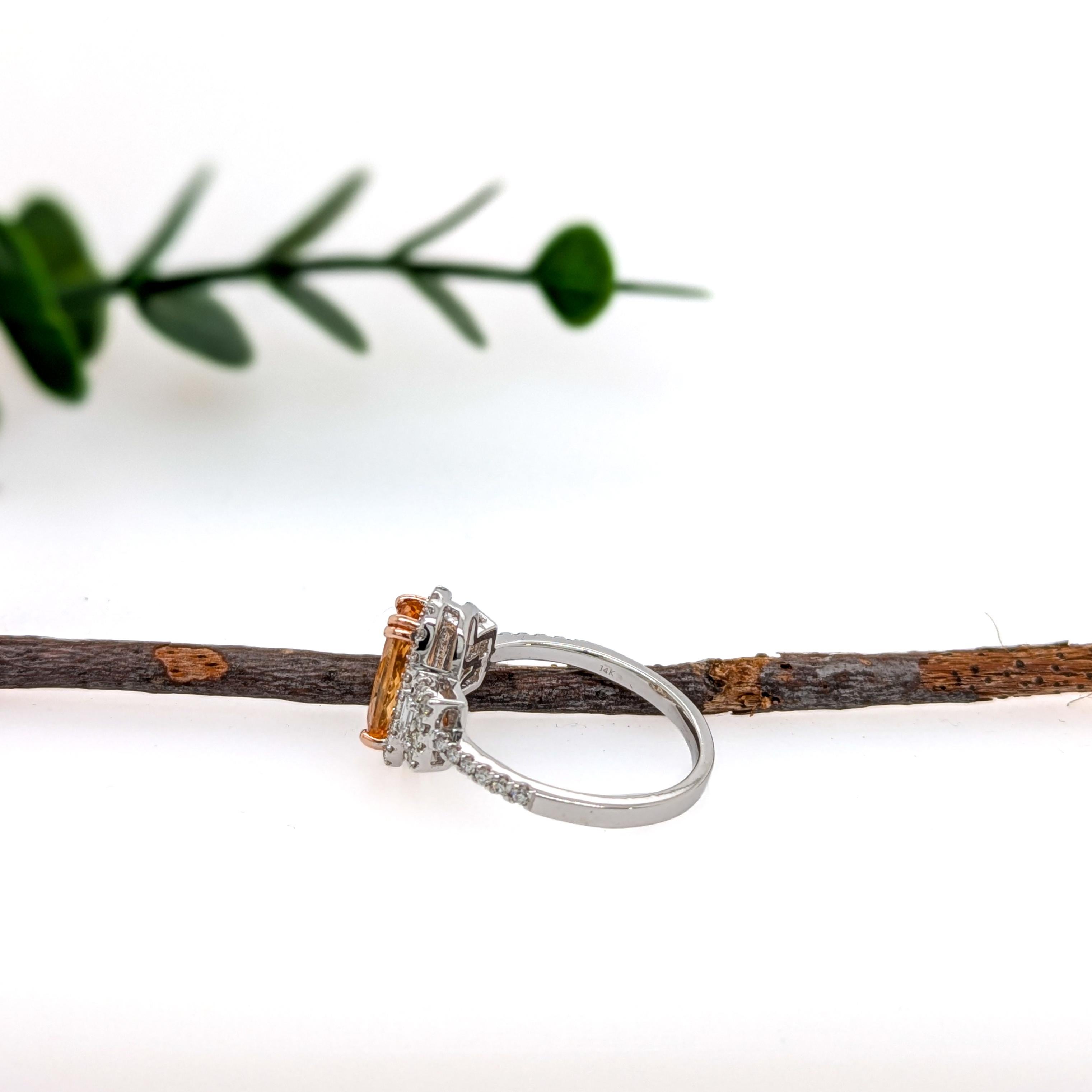 Women's 1.5ct Imperial Topaz Ring w Natural Diamonds in Solid 14K White Gold  OV 10x8mm For Sale