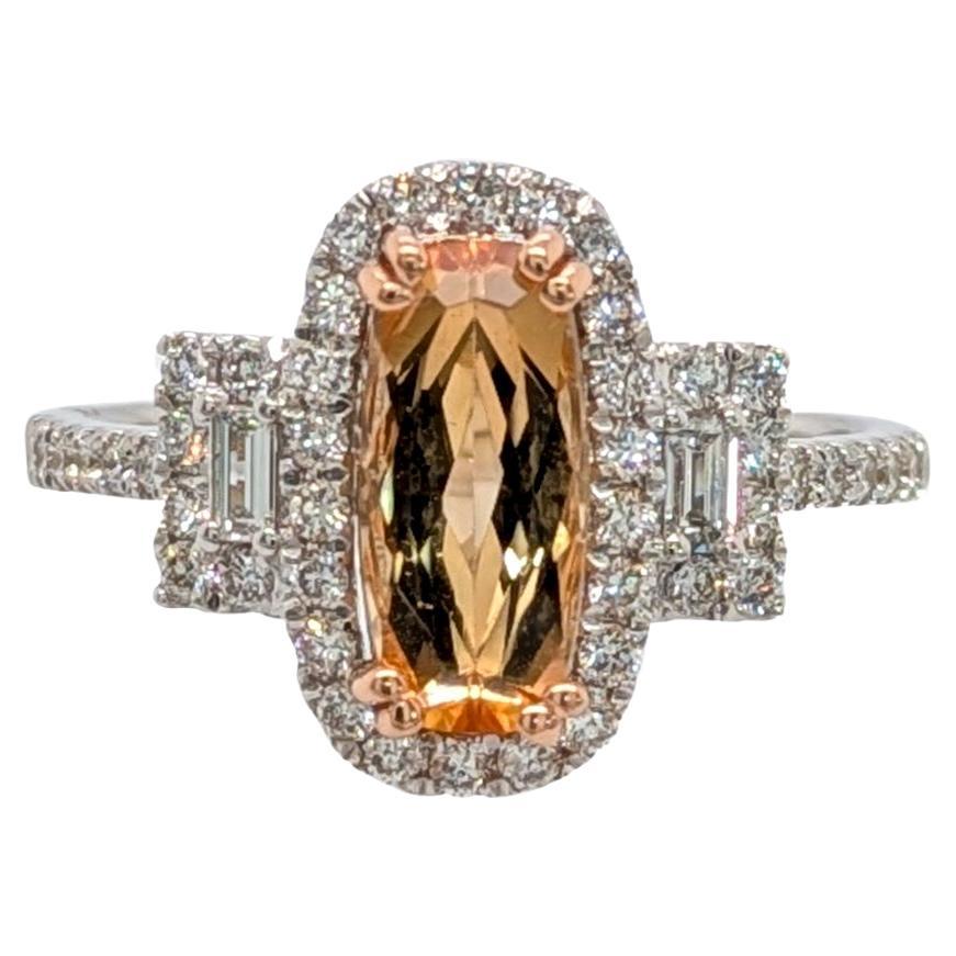 1.5ct Imperial Topaz Ring w Natural Diamonds in Solid 14K White Gold  OV 10x8mm
