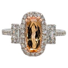 1.5ct Imperial Topaz Ring w Natural Diamonds in Solid 14K White Gold  OV 10x8mm