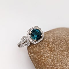 1.5ct Indicolite Tourmaline Ring w Earth Mined Diamonds in Solid 14K Gold