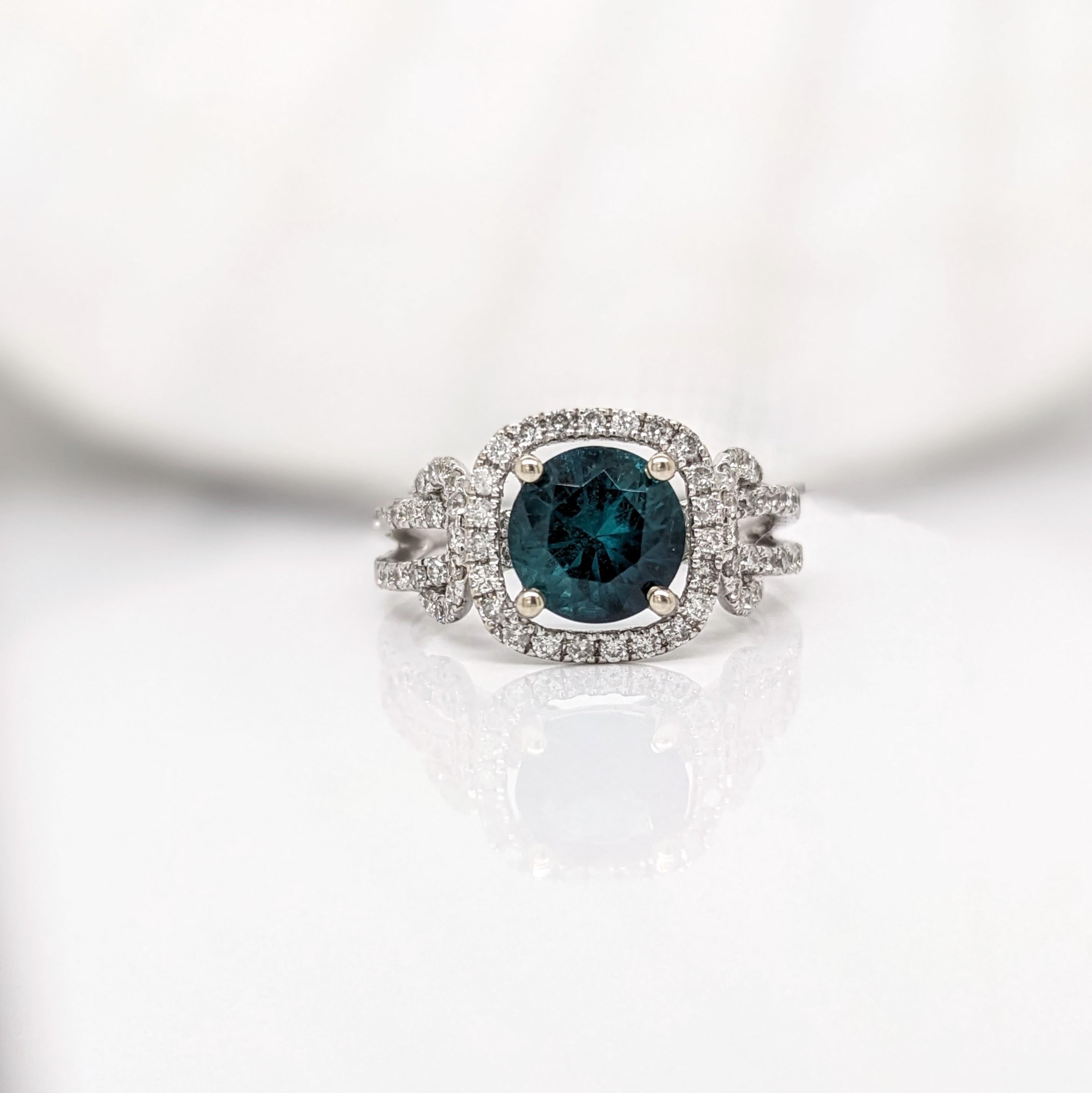 1.5ct Indicolite Tourmaline Ring w Earth Mined Diamonds in Solid 14K Gold In New Condition In Columbus, OH