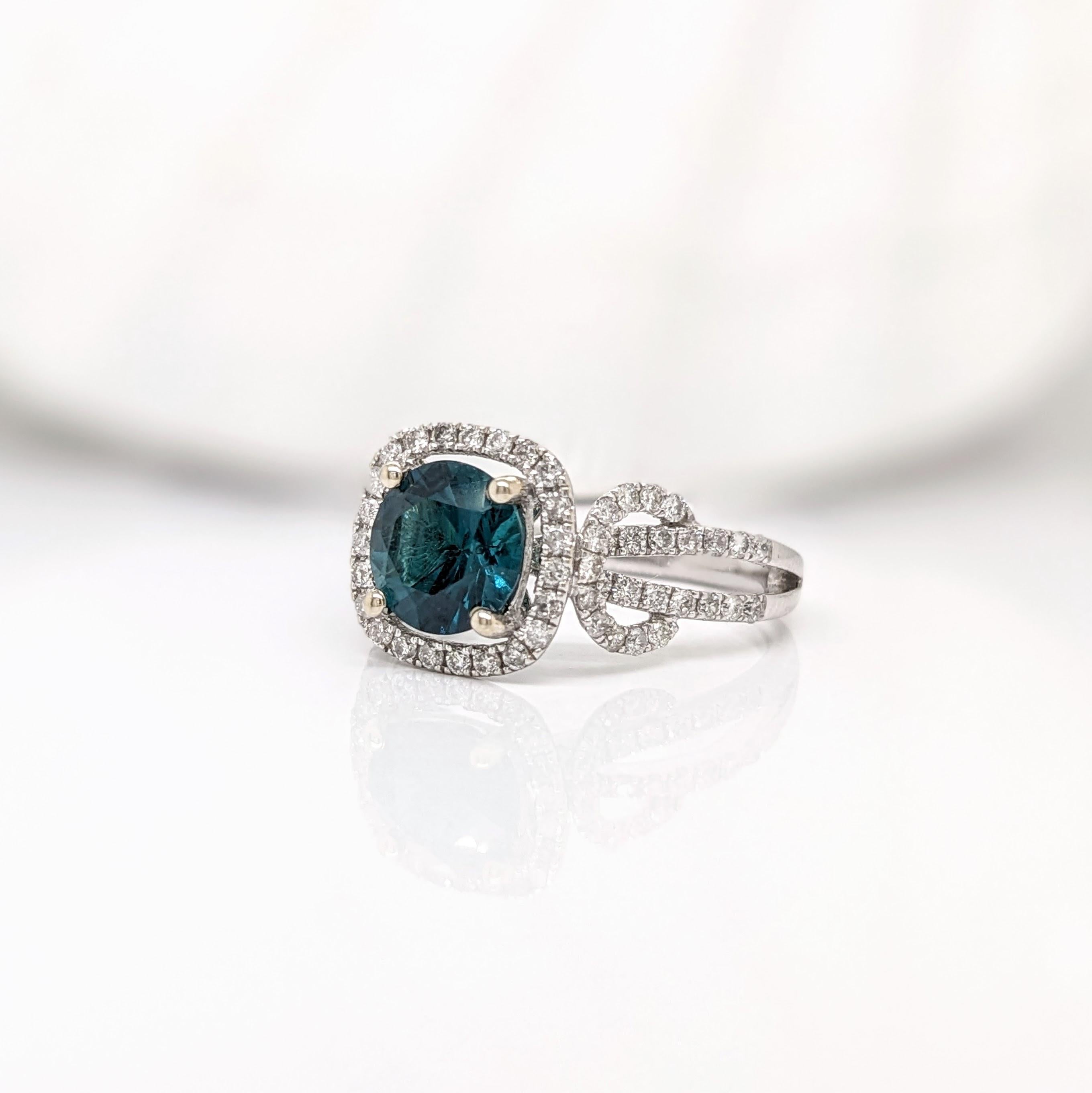 Women's 1.5ct Indicolite Tourmaline Ring w Earth Mined Diamonds in Solid 14K Gold