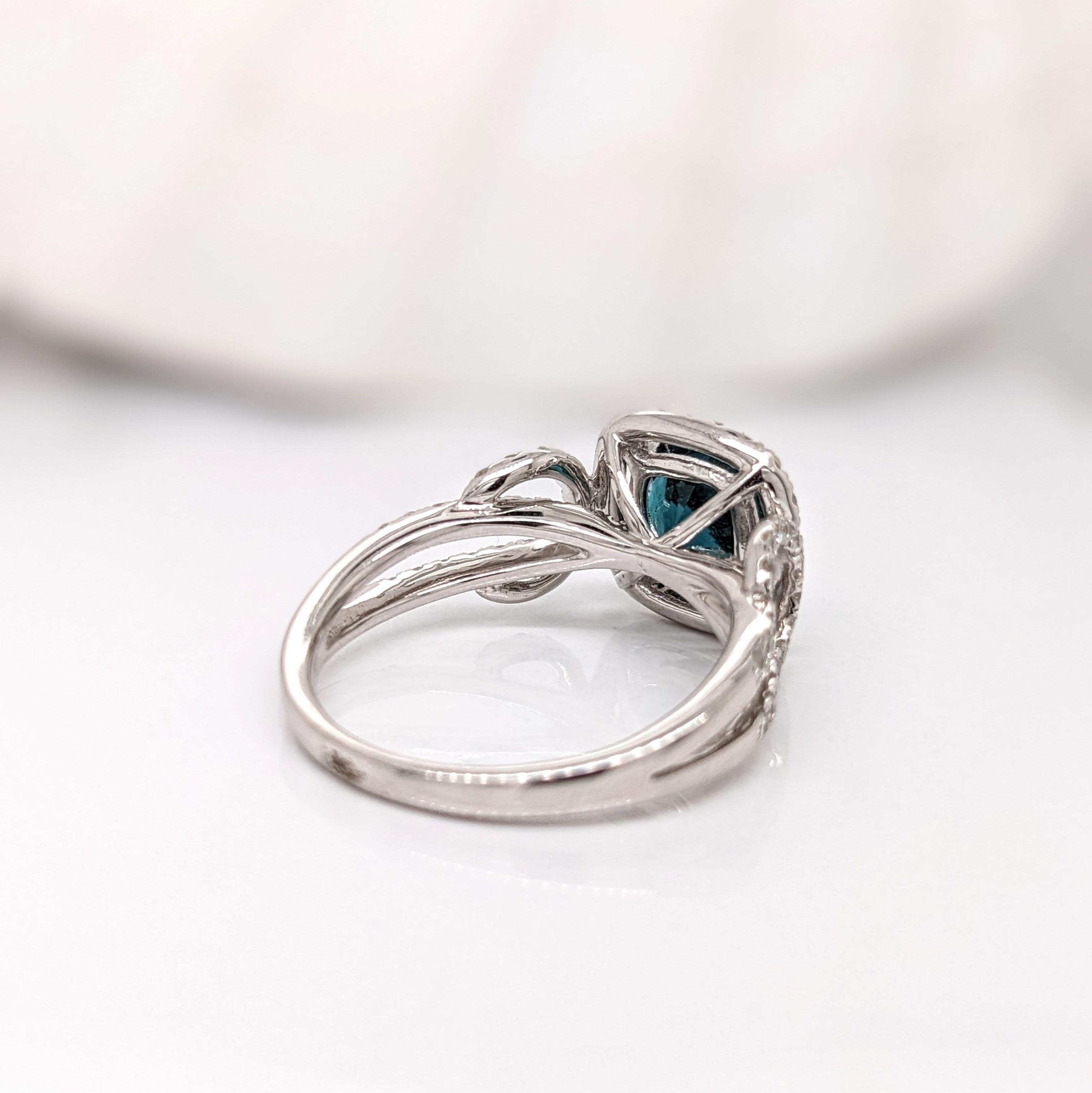 1.5ct Indicolite Tourmaline Ring w Earth Mined Diamonds in Solid 14K Gold 1