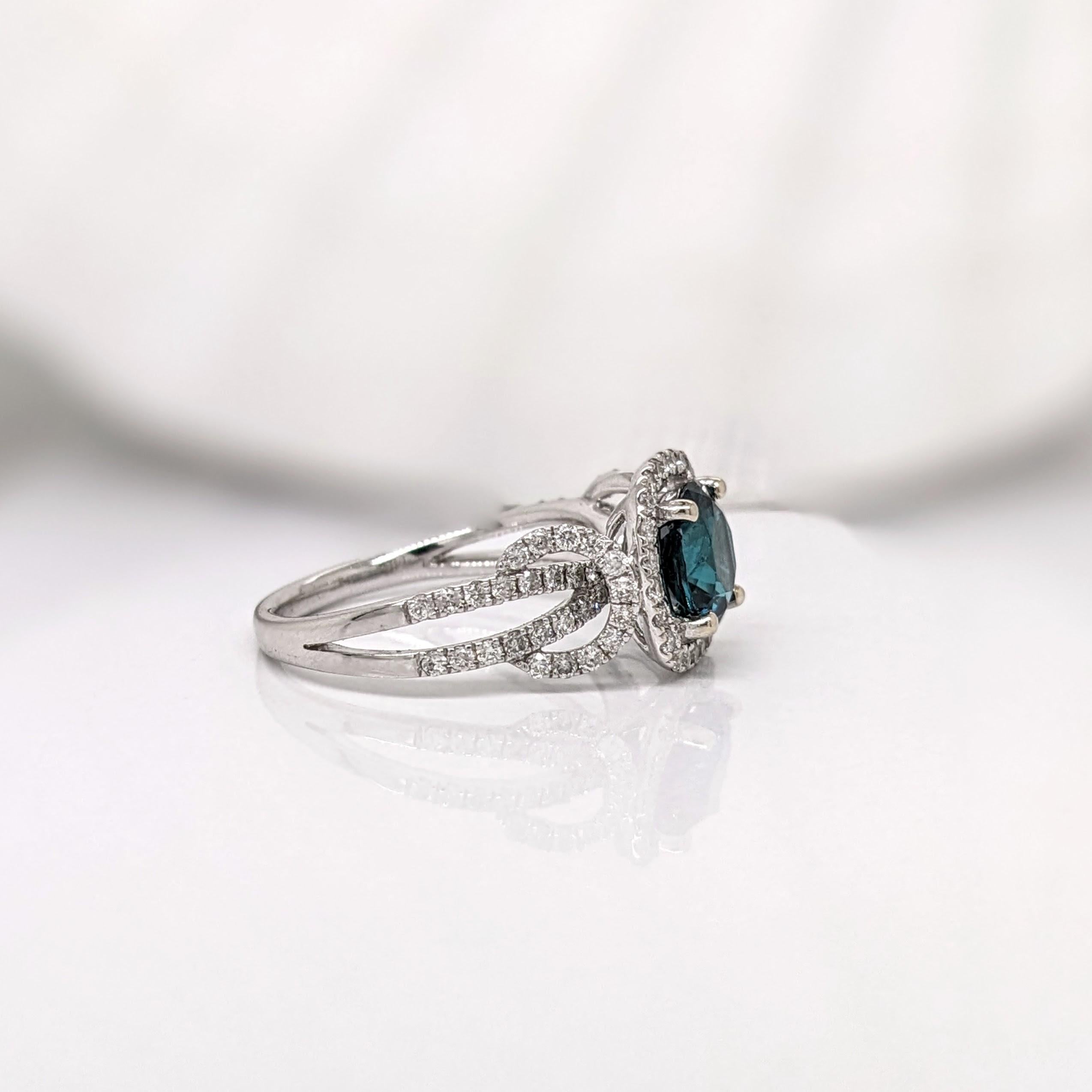 1.5ct Indicolite Tourmaline Ring w Earth Mined Diamonds in Solid 14K Gold 2