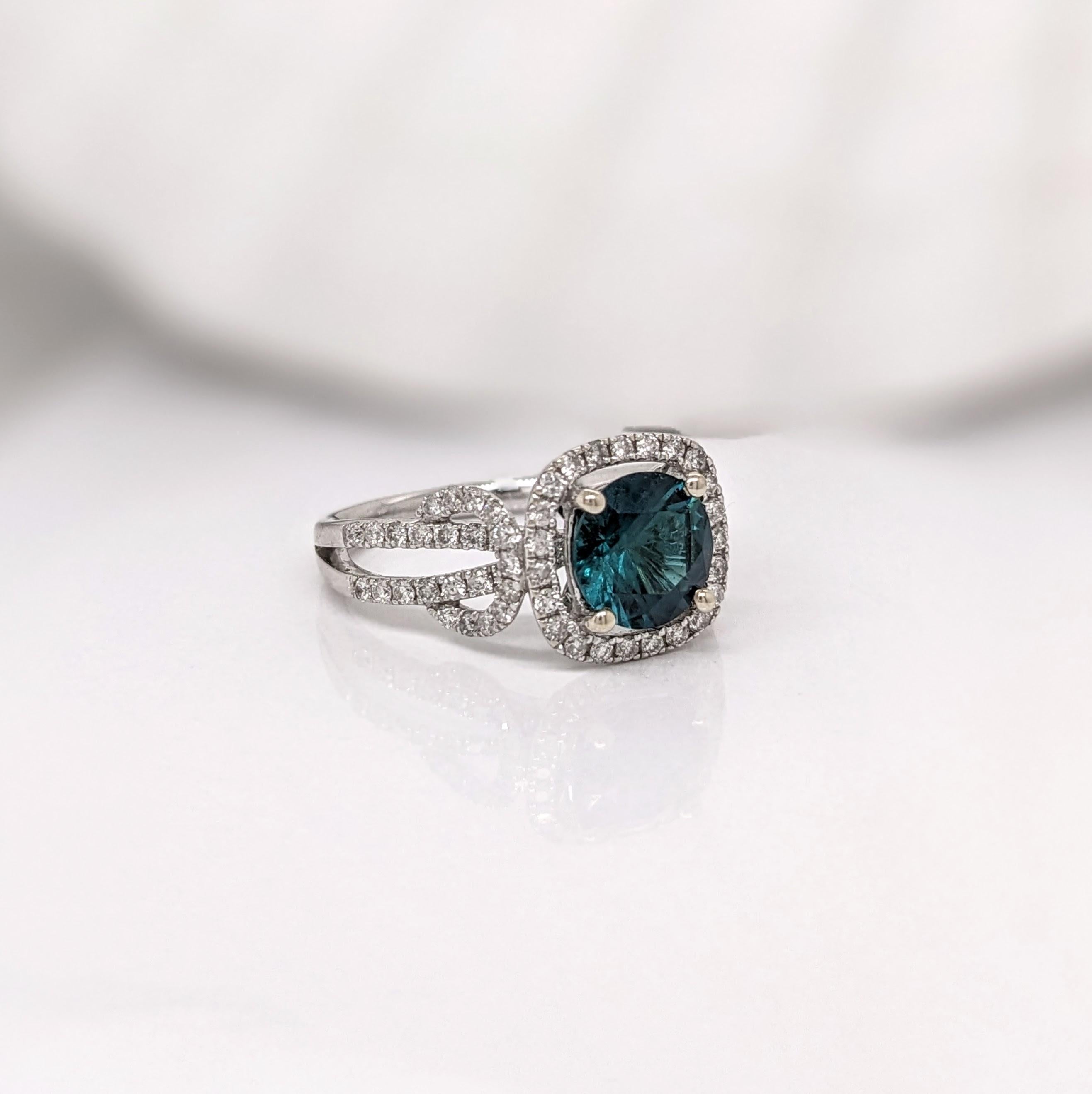 1.5ct Indicolite Tourmaline Ring w Earth Mined Diamonds in Solid 14K Gold 3