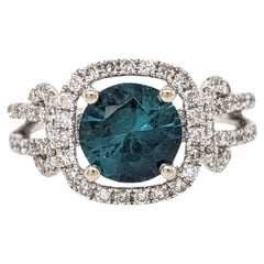 1.5ct Indicolite Tourmaline Ring w Earth Mined Diamonds in Solid 14K Gold