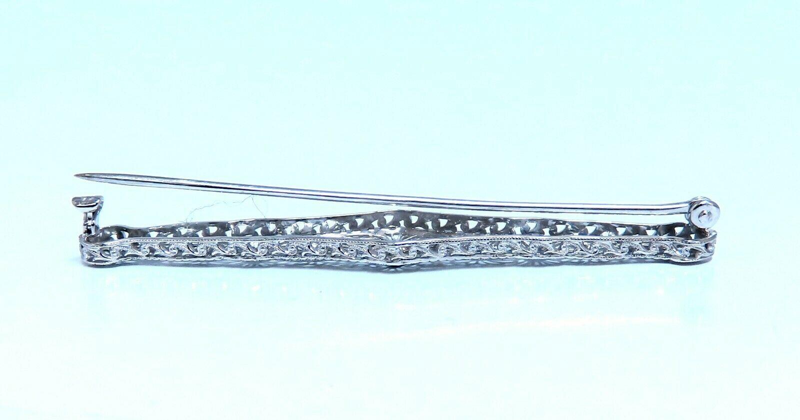 .15ct. diamonds filigree brooch pin.

Rounds, Full cut Brilliant.

I-color Vs-2  clarity.

14kt white gold 

4.0 grams.

Overall: 2.5 x .42 inch

Excellent made 

Gorgeous Details