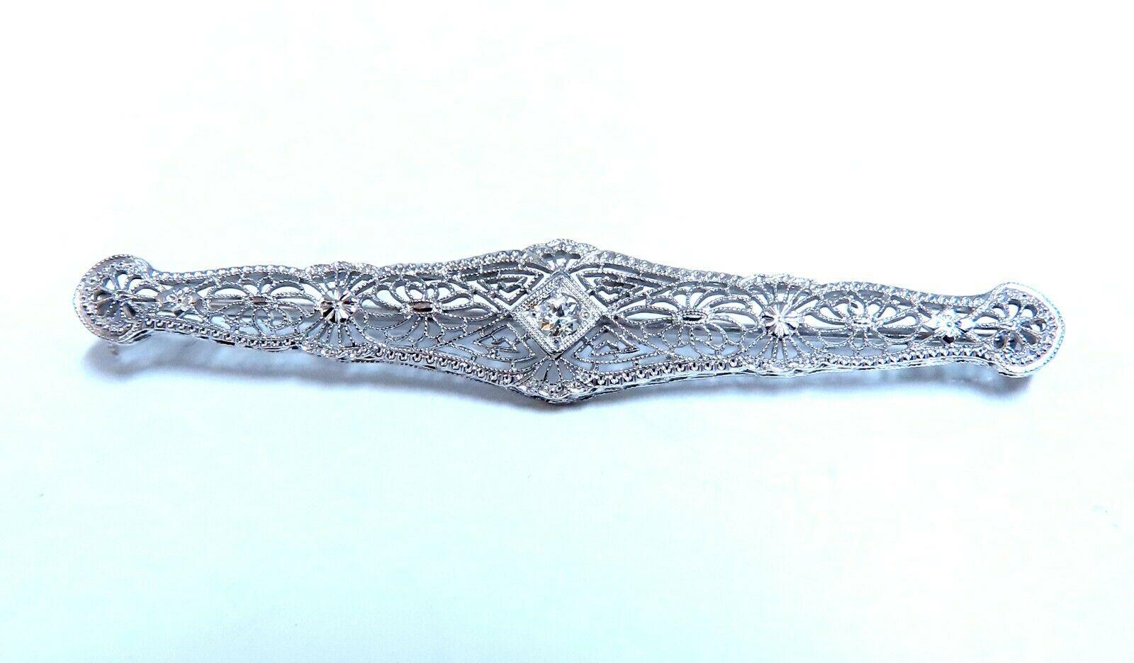 .15ct Natural Diamonds Filigree Stick Pin 14kt In New Condition For Sale In New York, NY