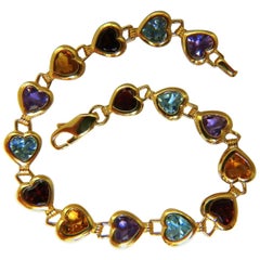 15ct Natural Heart Cuts Amethyst Garnet Citrine Topaz Aquamarine Linked Bracelet