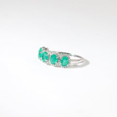 1.5ct Natural Oval-Cut Emerald & Diamond Five-Stone Halo Ring in 18K White Gold