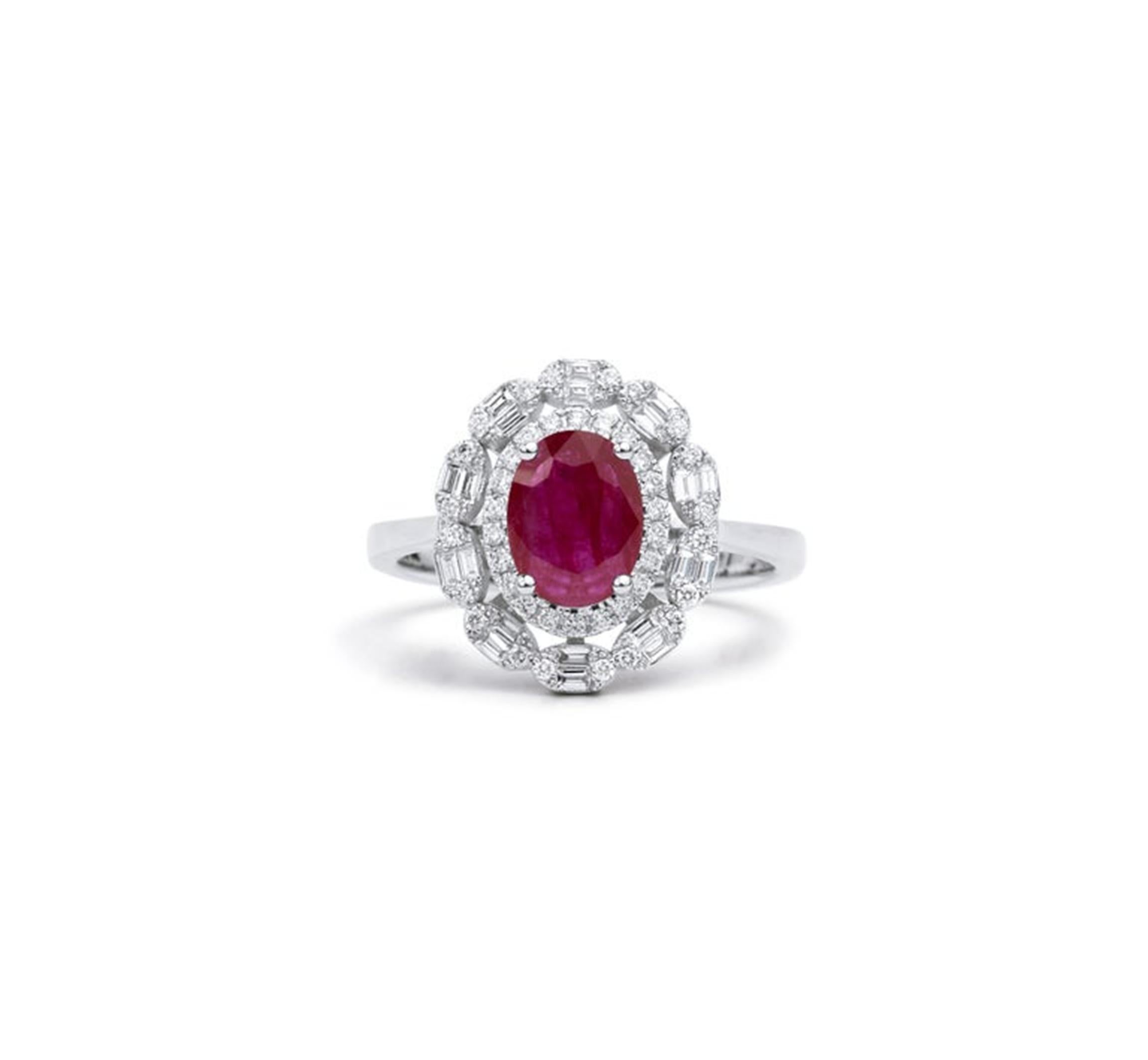 Ovaler roter Rubin Diamant Halo-Cocktail-Verlobungsring aus 18 Karat Weißgold im Angebot 3
