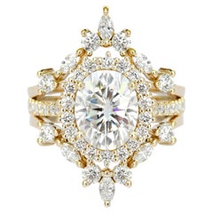 Bague de fiançailles avec halo de diamants ovales 1.5 carat et deux anneaux gigognes -  "Nia" et "Iceland"