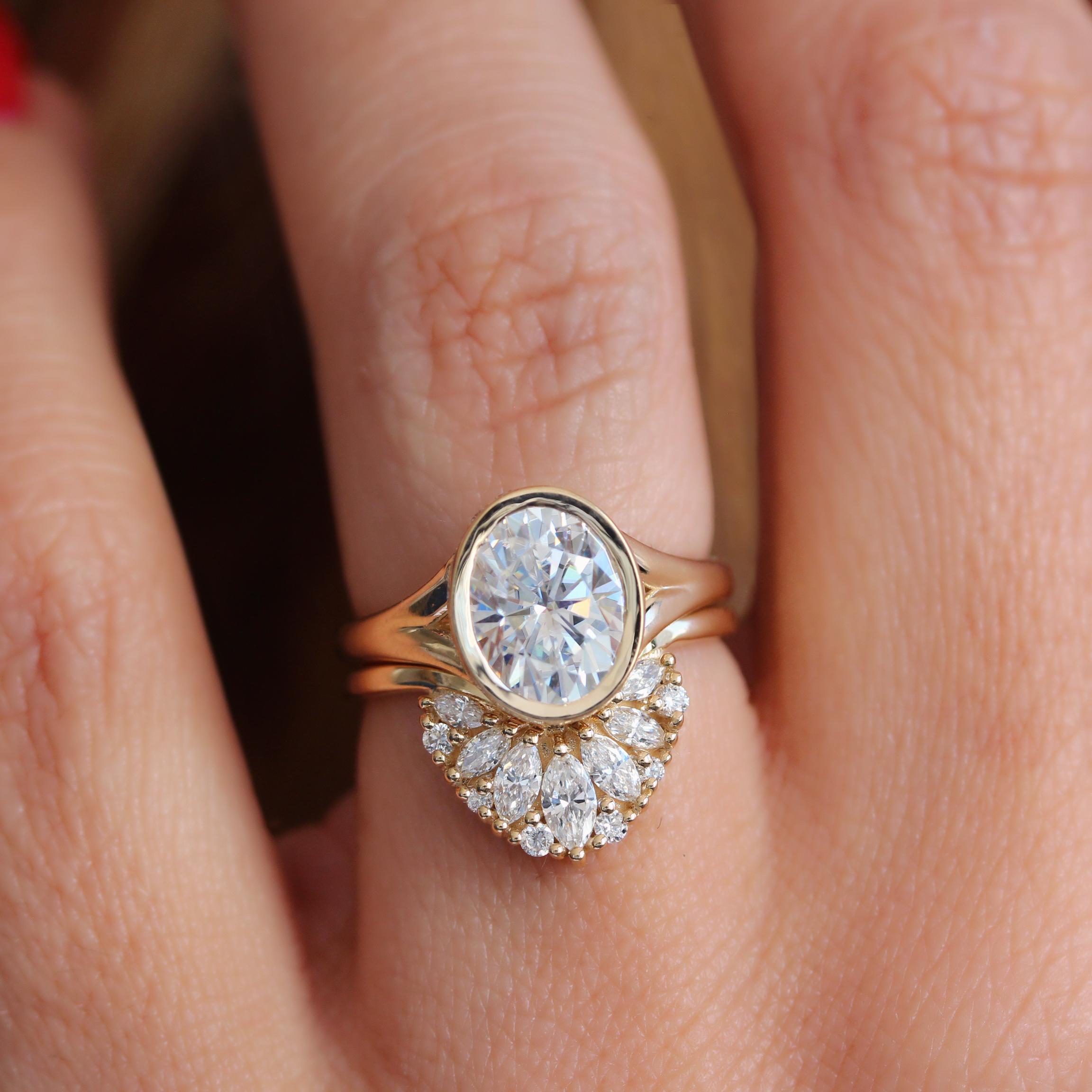 For Sale:  1.5CT Oval GIA Diamond Bezel Set Hidden Halo, Unique Engagement Ring Urban 11
