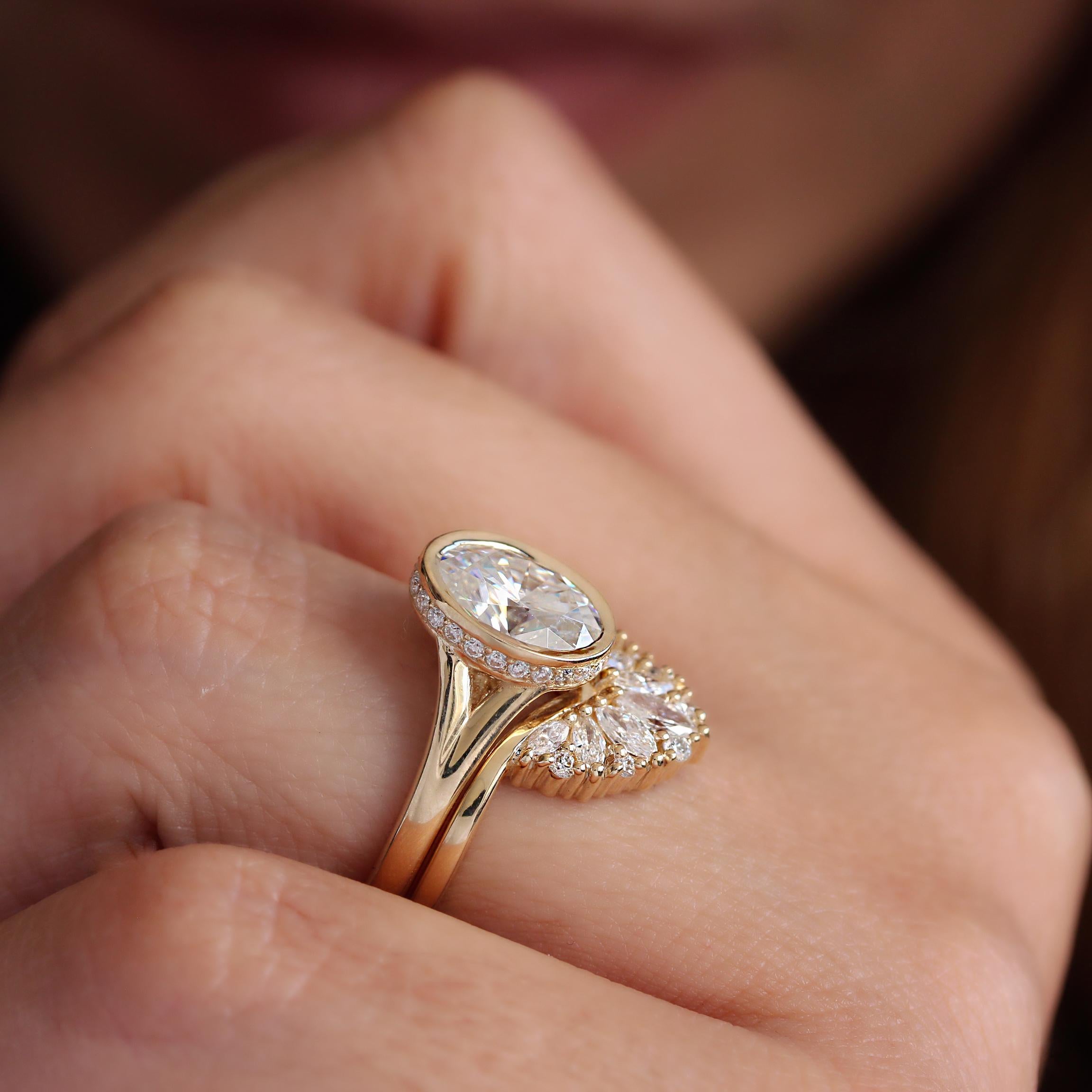 For Sale:  1.5CT Oval GIA Diamond Bezel Set Hidden Halo, Unique Engagement Ring Urban 8