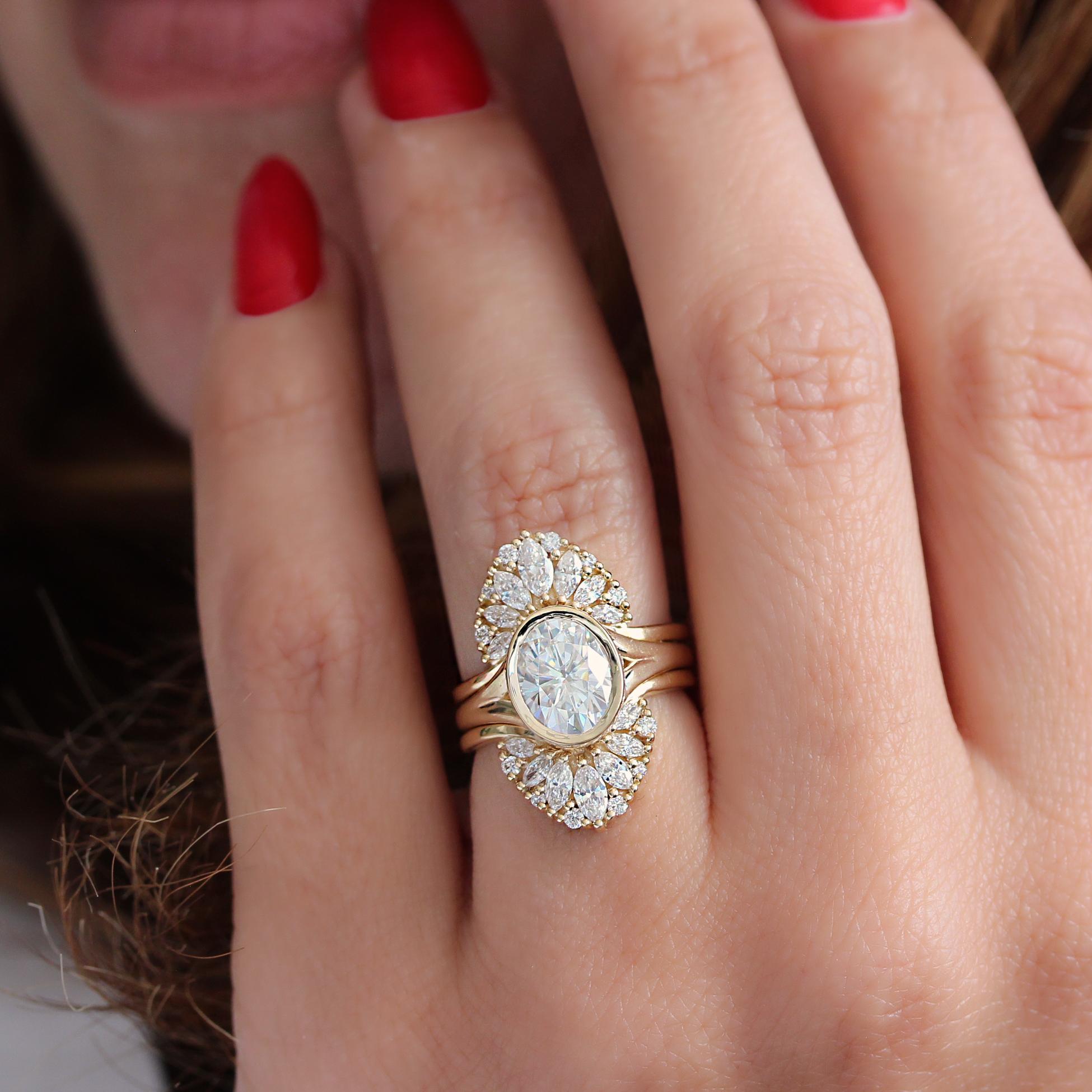 For Sale:  1.5CT Oval GIA Diamond Bezel Set Hidden Halo, Unique Engagement Ring Urban 9