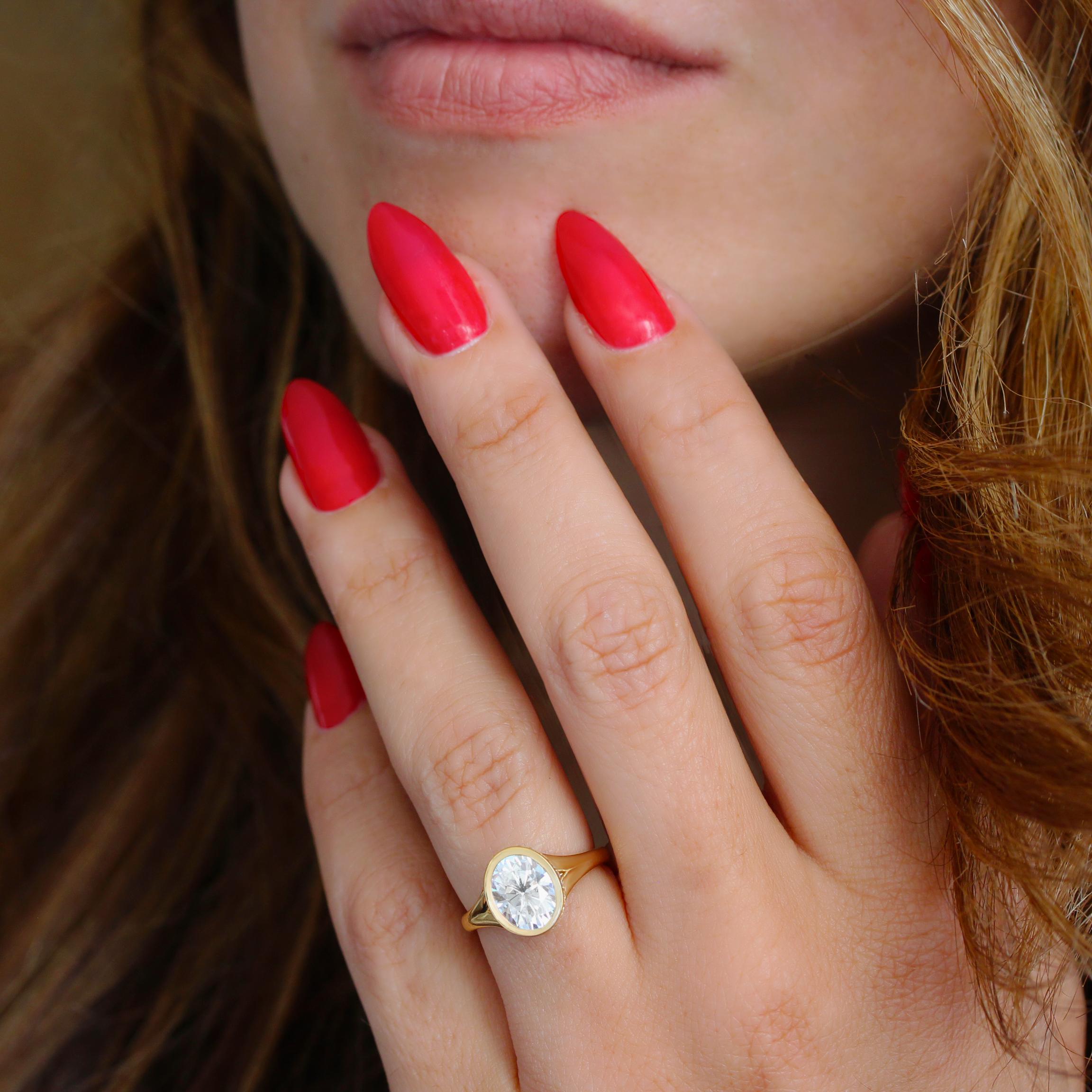 For Sale:  1.5CT Oval GIA Diamond Bezel Set Hidden Halo, Unique Engagement Ring Urban 5