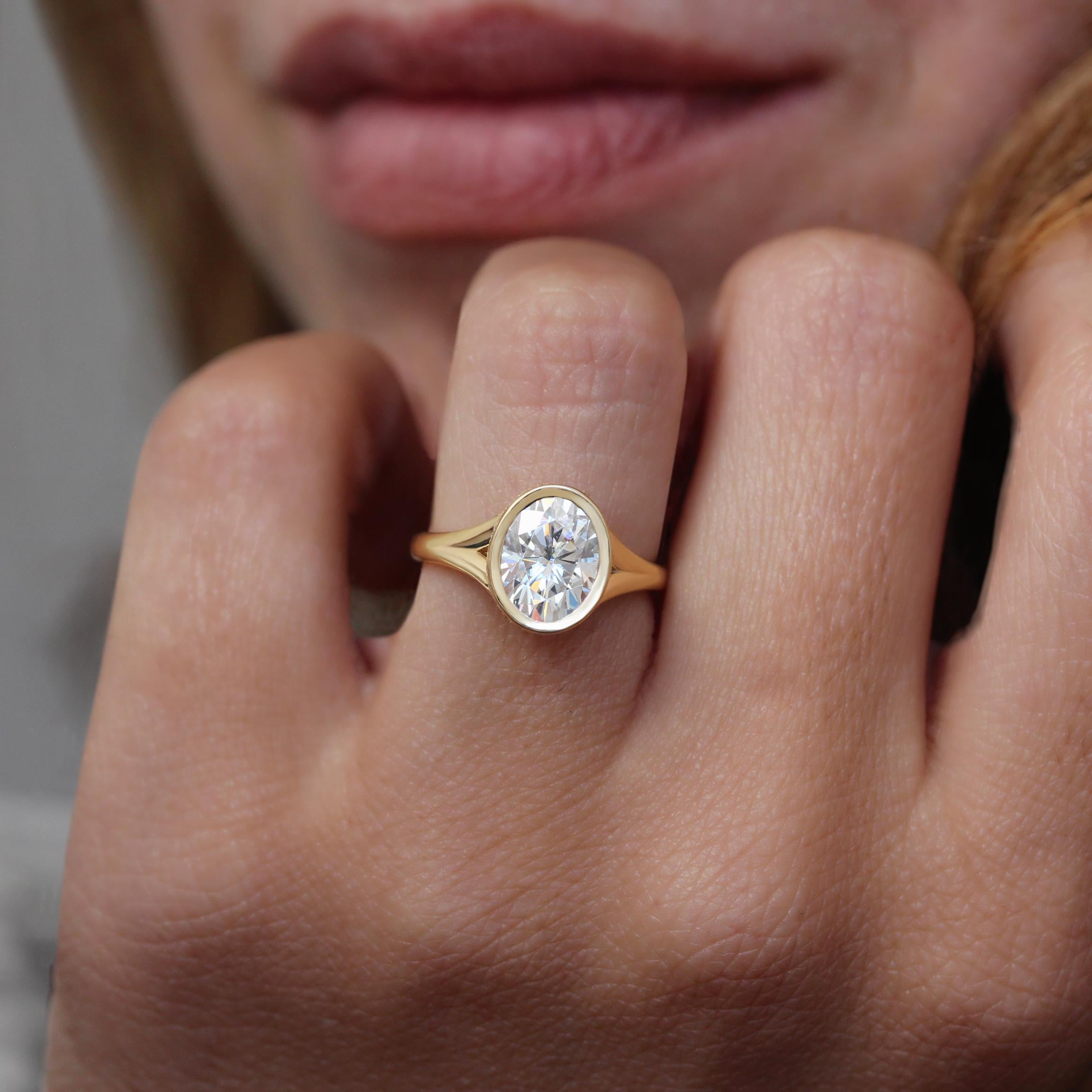 For Sale:  1.5CT Oval GIA Diamond Bezel Set Hidden Halo, Unique Engagement Ring Urban 6