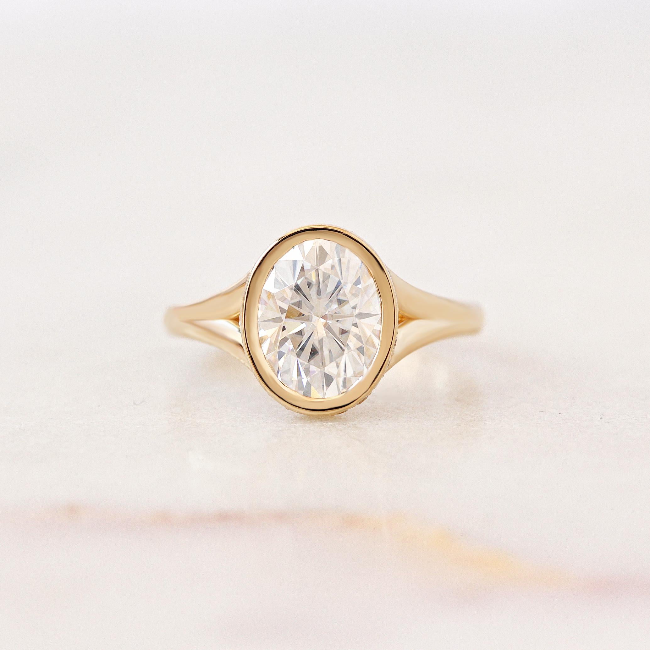 For Sale:  1.5CT Oval GIA Diamond Bezel Set Hidden Halo, Unique Engagement Ring Urban 7