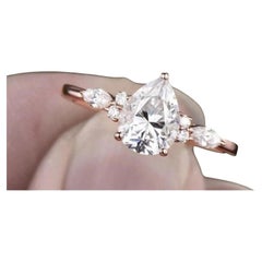 1.5CT Pear Cut Moissanite Engagement Ring 925 Sterling Silver Ring Gift For Her.