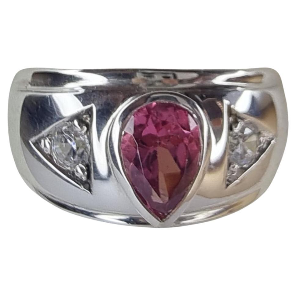 1,5 Karat Birnenschliff NATURAL Rosa Turmalin 3 Stein Silberring